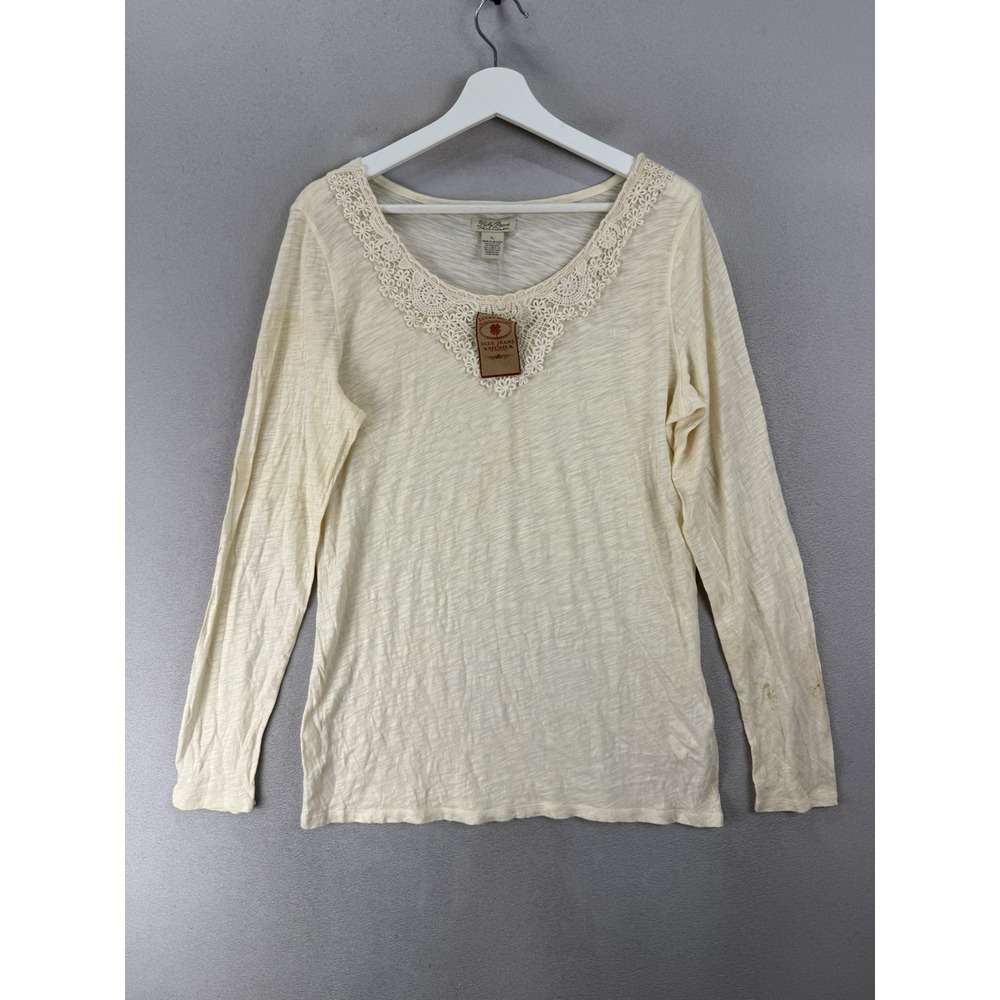Lucky Brand XL Cream Crochet Lace Scoop Neck Top NWT Boho Long Sleeve Read